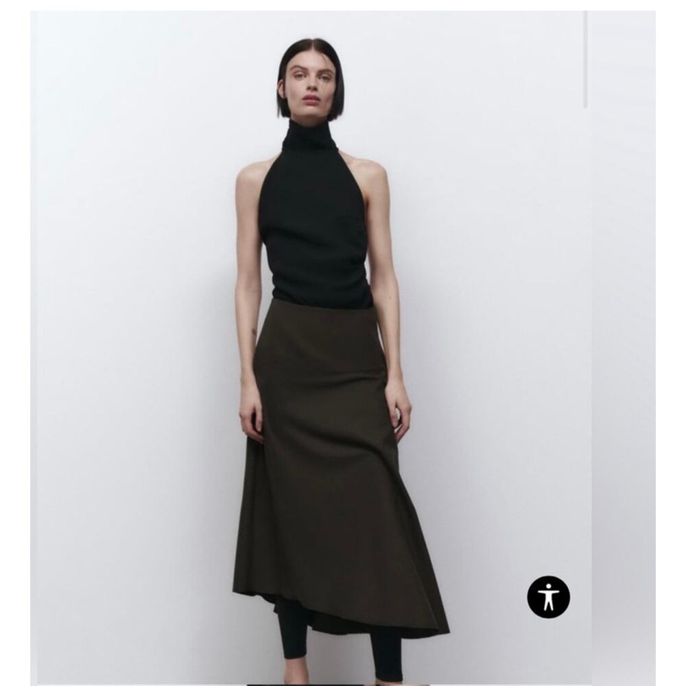 Zara New Women Limited Edition Khaki
High Waisted Midi Skirt